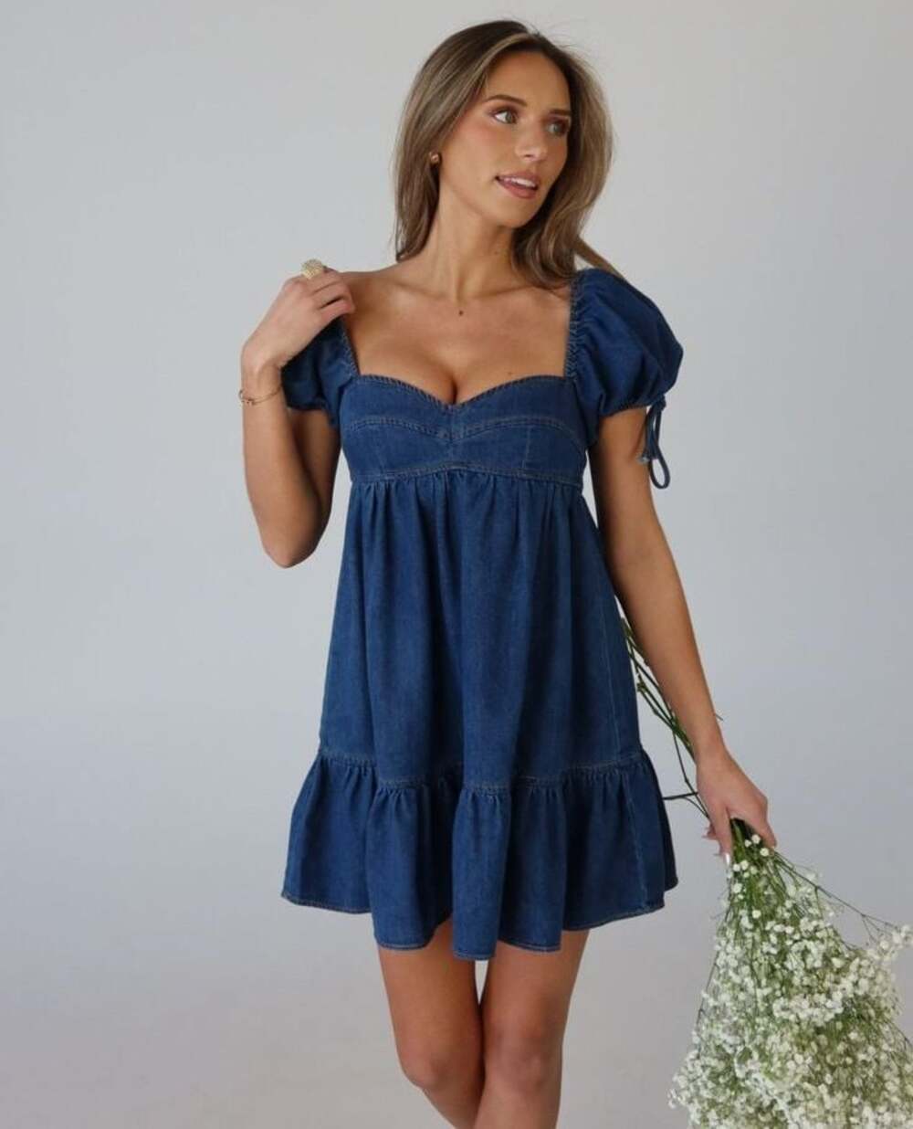 Olivaceous Denim Babydoll Mini Dress Women’s Small